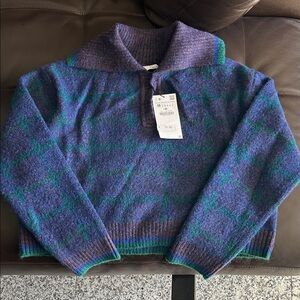 Zara Collared Plaid Sweater Size M NWT